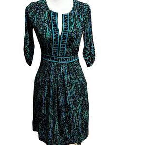BCBGMaxAzria Blue Green Black Jewel-Toned A-Line Dress | XS | EUC